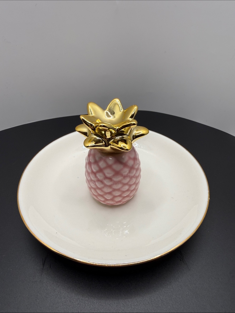 Decorative Pink and Gold Ceramic Pineapple Ring Dish - Home Accents